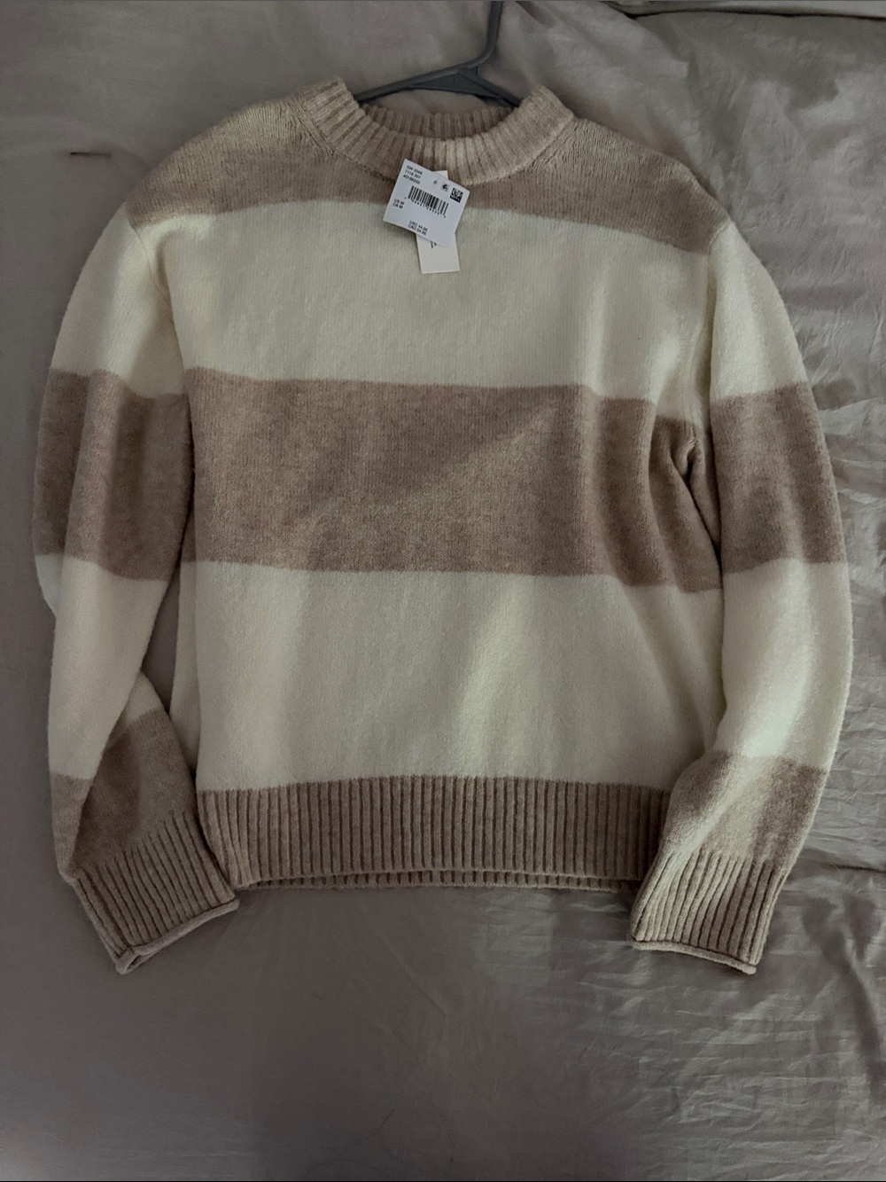 Striped Crewneck Sweater - Cream and Tan
